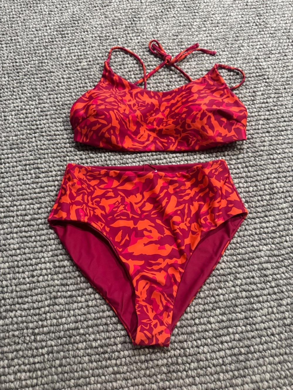 Pink Lily Red & Orange Camouflage High-Waist Bikini